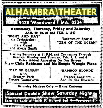 feb 1947 ad Alhambra Theatre, Detroit
